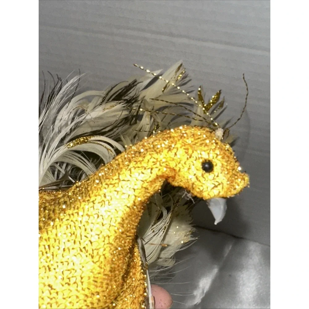 Vtg Pier One Gold Peacock Clip On Ornament Embellished Feathered Vintage Used
